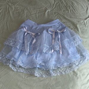 Light Blue Lace Mini Skirt